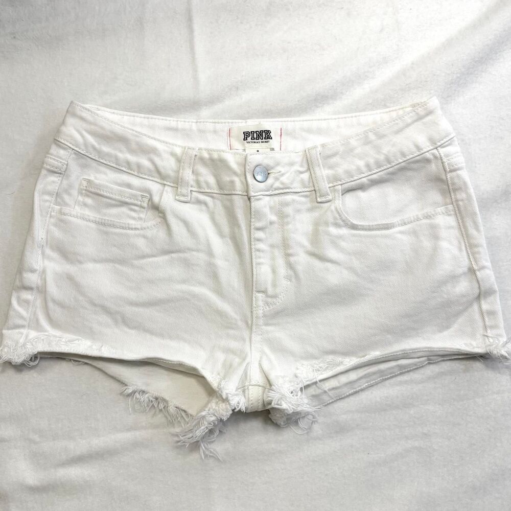 2010s Victoria's Secret PINK white denim mid rise micro jean shorts size 8